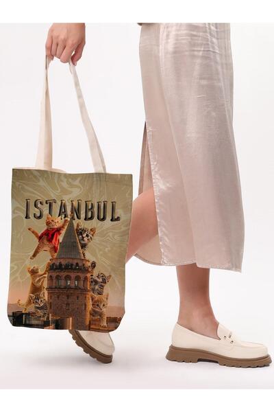 Çınar Bez Çanta Bagg 3D İstanbul Kedili Baskılı Bez Çanta - Standart