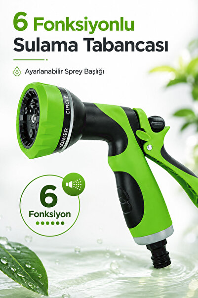 Badem10 Sulama Tabancası 6 Fonksiyonlu Ayarlanabilir Sprey Başlıklı Bahçe Hor...