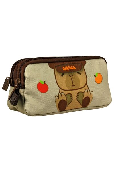 capybara Two-Compartment Printed Brown Boys' Pencil Bag - 6253
