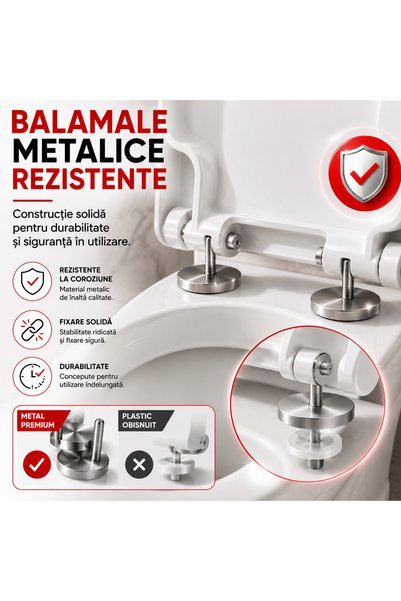 TnsAround Scaun de toaletă universal, Balamale metalice, PP rezistent, Dimensiuni reglabile 45-48 cm, Alb