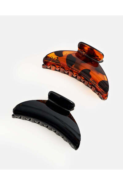 REDTAG Women Black And Brown 2 Piece Hair Claw Set