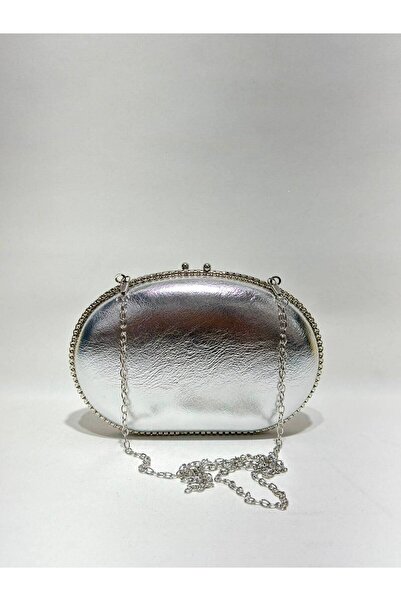 womenacs Silver Color Rustic Material Design Evening Dress Clutch with Chain ...