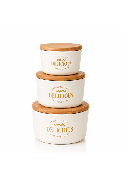 Aşkana 3-Piece Retro Design Storage Container Set with Lids, Bamboo Lid, Mica...