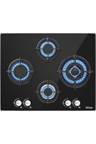 IsEasy Plita pe Gaz Incorporabila 4 Arzatoare 60 cm Negru, Aprindere Electric...