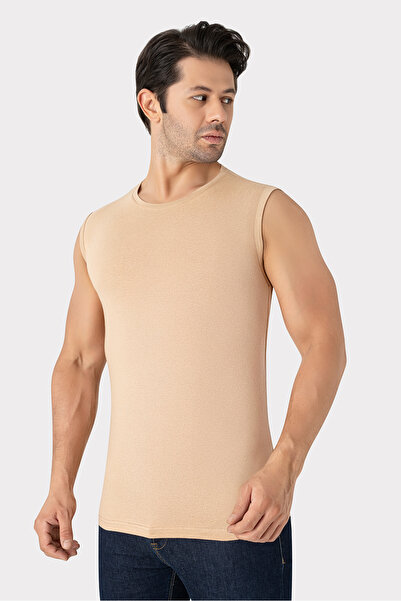 X MODAL Invisible Athlete Men's Skin Color Crew Neck Sleeveless T-Shirt Cotto...