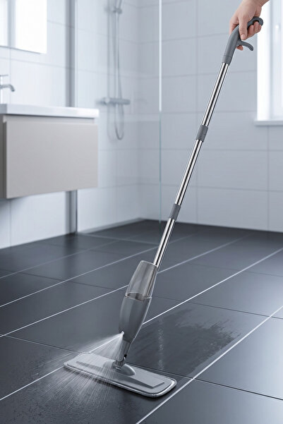 Vivenda Sprey Mop Su Hazneli Tetiklemeli Mikrofiber Moplu Paslanmaz Çelik Sap...