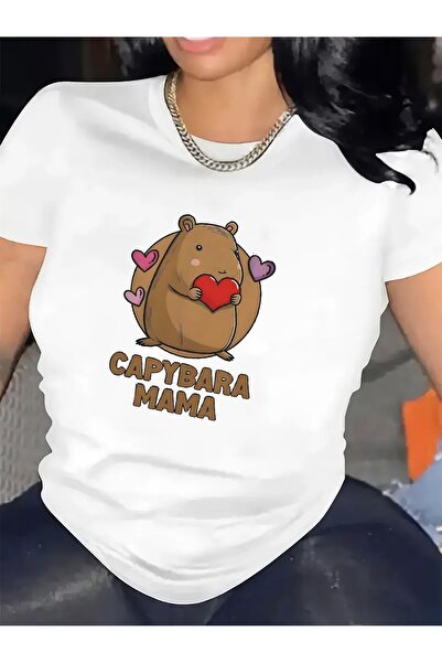 17TAKI Short Sleeve T-Shirt Women Featuring Capybara Mama Design | Made Of Du...