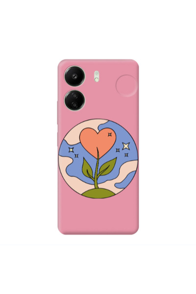 Other Xiaomi Redmi 13C Hearted Flower Pink Colored Silicone TPU Θήκη