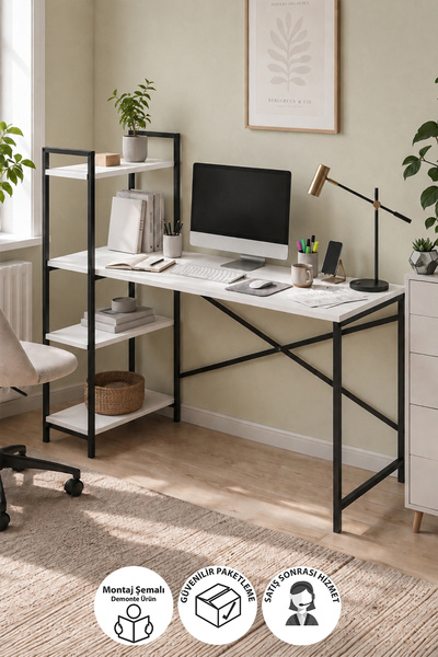 Bofigo 120X55 Cm Raflı Çalışma Masası Bilgisayar Masası Ofis Masası Ders Masa...