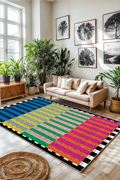 Hülya Home Salon Halısı Mutfak halısı Yolluk Geometrik İskandinav Eskitmeli D...
