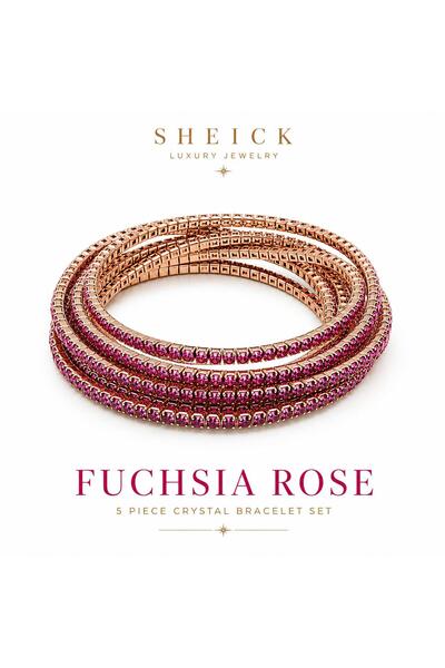 shiny crystal diamond 5 piece bracelet set fuchsia rose