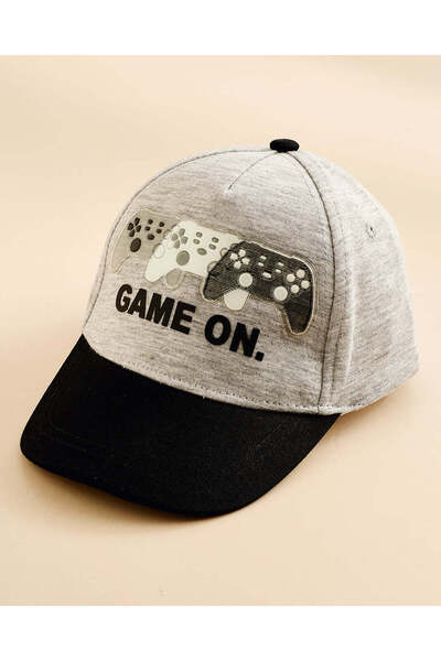 REDTAG Boys Black And Grey Embroidered Cap