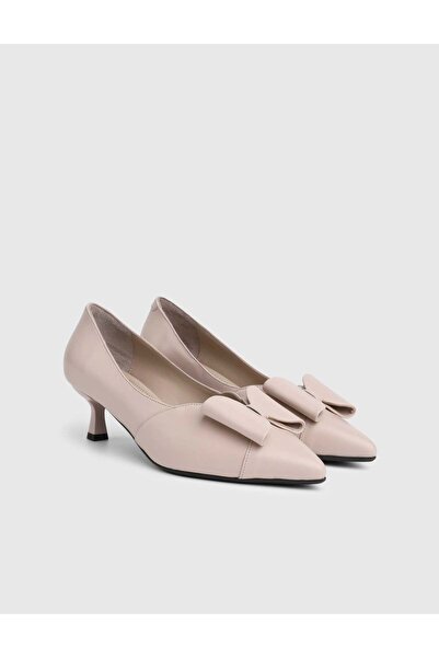 İLVİ Diona Genuine Leather Women's Cream Heeled Shoes