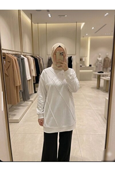 azramfashıon tekstil Women's Sequined Hijab Tunic with Pearls