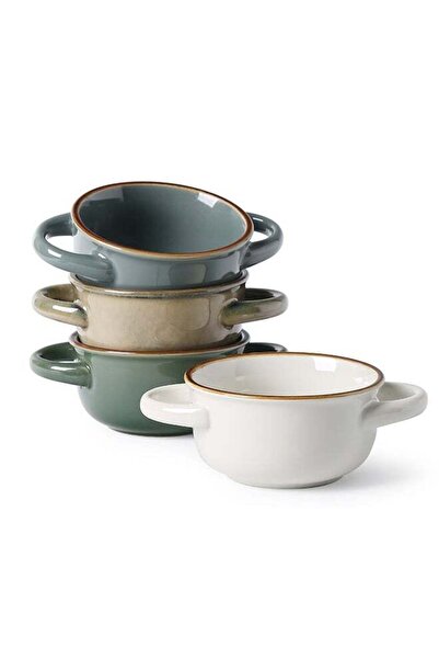 MONITO 4 Piece Set Creamic Bowls, 16Oz, Stackable With Handles, For Soup, Sal...