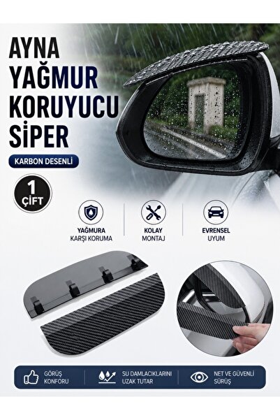 optana Karbon Desenli Araç Ayna Yağmur Koruyucu Siper Evrensel Uyumlu 1 Çift