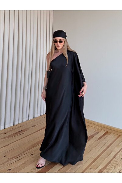 Laluvia Black One-Sleeve Bandana Satin Dress - 10615