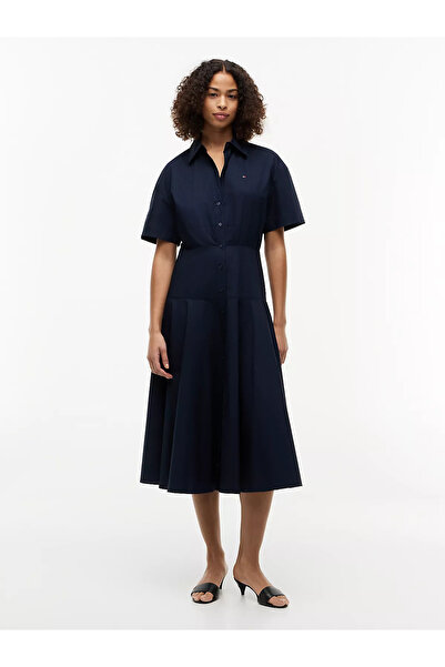 Tommy Hilfiger Women's Polo Collar Button Closure Long Length Short Sleeve Pl...