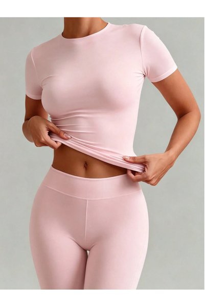 landoffashiontr Crew Neck Body-Hugging Stretchy Blouse