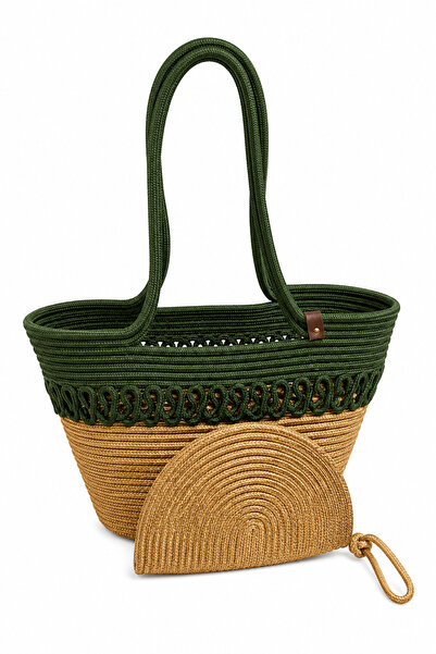 MaVaux Aya Trikot Shoulder Bag + Moss Clutch 2-Piece Women's Straw Bag Set La...