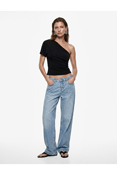 Koton Slim Fit Kısa Kollu Asimetrik Yaka Tek Omuz Bluz