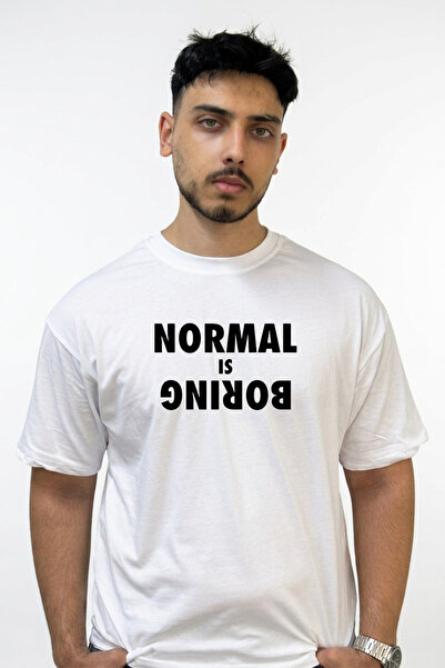 Anetos Normal Is Boring Design Printed Oversize White T-Shirt