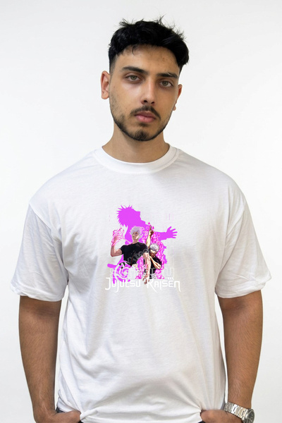 Anetos Gojo Satoru_7 Design Printed Oversize White T-Shirt