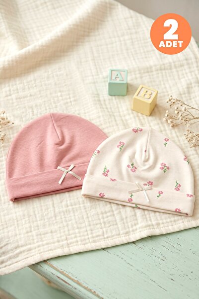Just inner Baby Girl 2-Piece Cotton Beanie Floral Flexible and Comfortable (6...