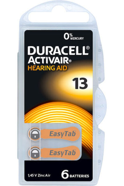 Duracell Μπαταρίες Ακουστικών Βαρηκοΐας Activair 13 1.45V 6 τεμάχια