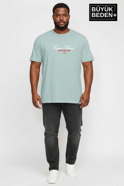 Superlife Men's Large Size Capri Island Printed 3Xl-6Xl Crew Neck T-Shirt Spr...