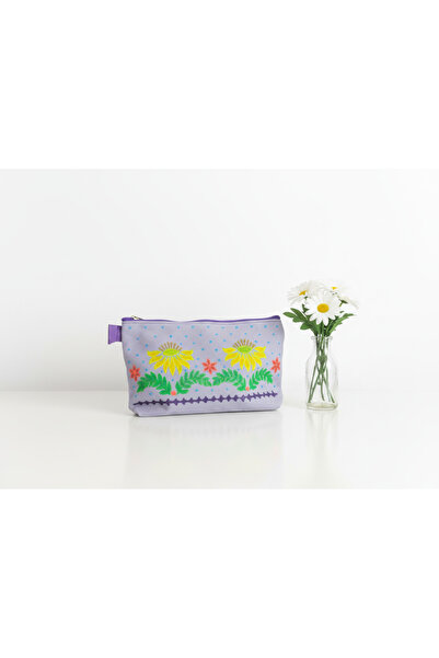 Vogue Visage Lavender Sunflower Hand-Painted Canvas Pouch