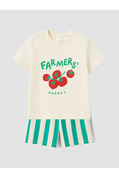 LC Waikiki Lcw Baby Ecru Printed Baby Boy T-Shirt and Shorts Set