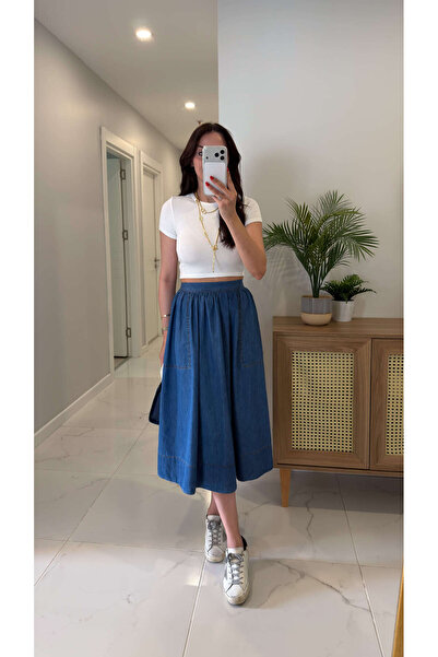 BİRCANÇİL Cs Avşa Blue Denim Tencel Skirt