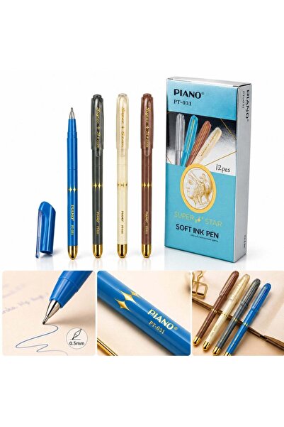 CASA JOY Pix cu gel 12 bucăți/set Piano PT-031, 14 cm, Cerneală albastră, 6 s...