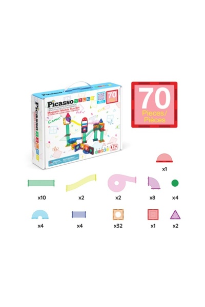 PicassoTiles ПИКАСО ТАЙЛС Магнитен конструктор за писта с топчета, горен и до...