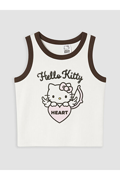 LC Waikiki Екрю тениска за момичета с кръгло деколте и щампа Hello Kitty