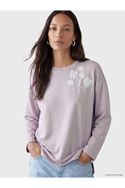 LC Waikiki Lcw Everyday Lilac Embroidered Oversize Soft Touch Women's Tunic