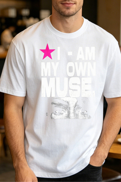 Fleck تي شيرتات كاجوال للرجال بتصميم I Am My Own Muse مع نجمة وردية وتصميم وج...