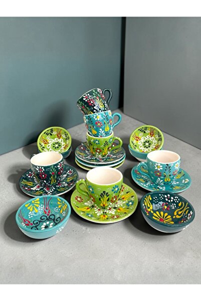 Artistic Quality Decorative 6-Person Tulip Design Fully Handmade Coffee Cup S...