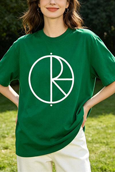 Fleck Womens T Shirts Circle R Logo Oversized Casual Style Green Cotton Top F...