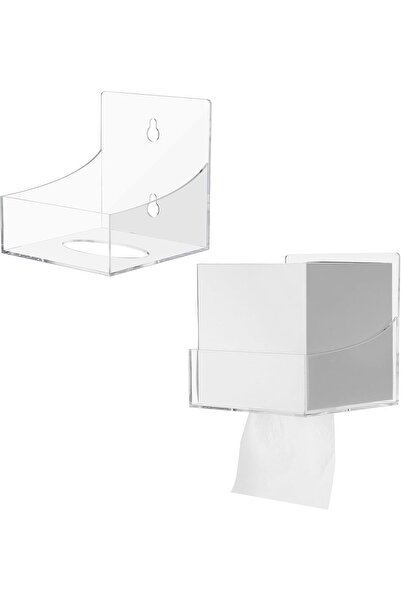 Slasa Acrylic Wall Mount Tissue Box Holder 2 Pcs Clear 14x14x14.5 cm Shelf Set