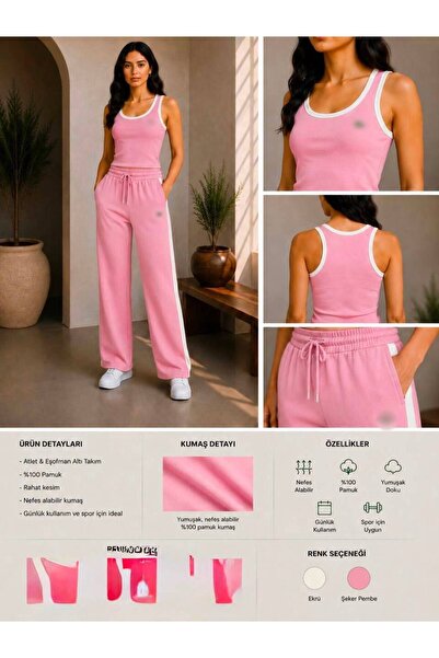 mylunessa Lcs Pembe Modal Croplu Pantolonlu Slim Eşofman Takım