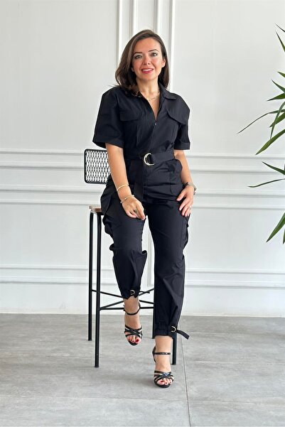 yb yağmur butik Self-Belted Cargo Pocket Detailed Jumpsuit