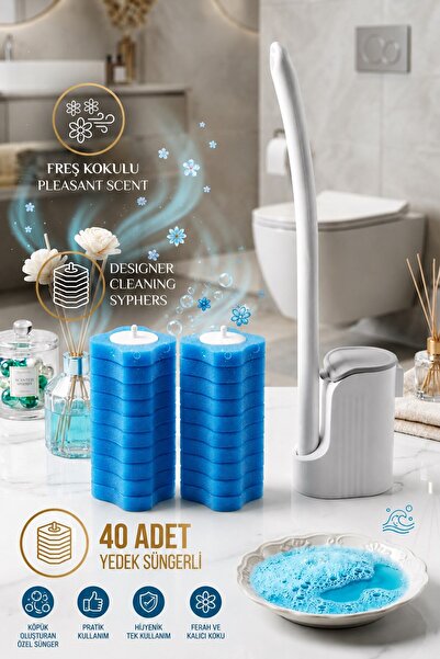 Lumindra Special Sponge Head Cleaning Set - Disposable Sponge Toilet Brush wi...