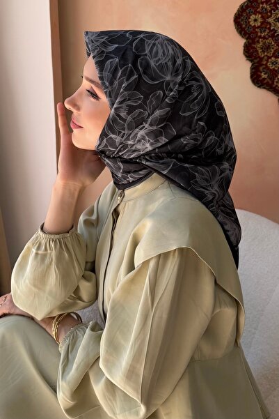 İmajButik Siyah Desenli Soft Eşarp