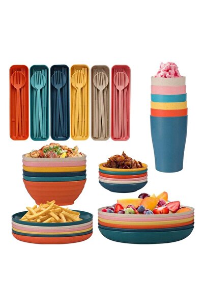 Generic 60PCS Wheat Straw Dinnerware Reusable Plates Bowls Set, Unbreakable, ...