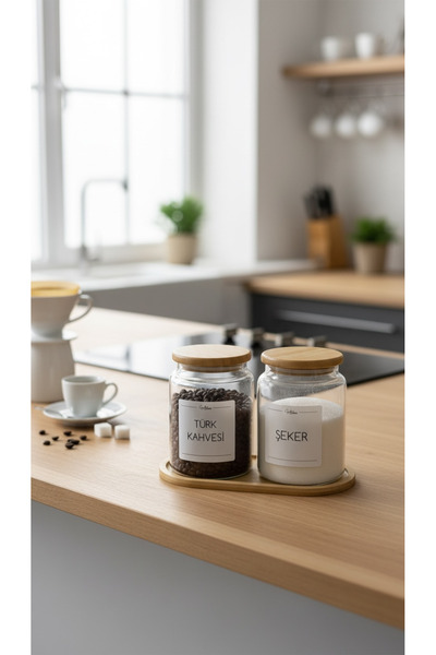 zezedesing 900 ml Vacuum Turkish Coffee & Sugar Jar with Bamboo Lid |   Glass...