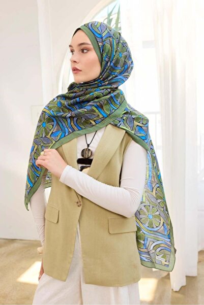 Silk Home Mayda Shawl Ist 81002 - 9 Khaki Green Abstract Pattern