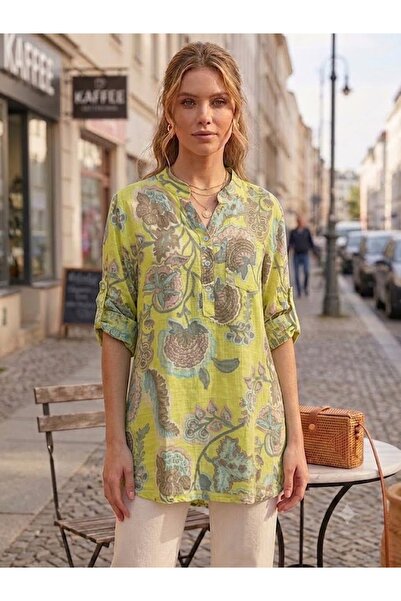 AYASOFYA OTANTIK Women's Italian Three-Button Placketed Collar Sprout Pattern...