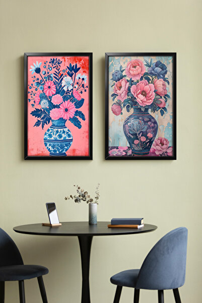 Erfa Concept Salon Dekoruna Modern Soyut Sanat İkili Tablo Siyah Ahşap Çerçeve Görünümlü Mdf Tablo